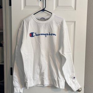 Champion White Sweatshirt with Blue and Red Logo